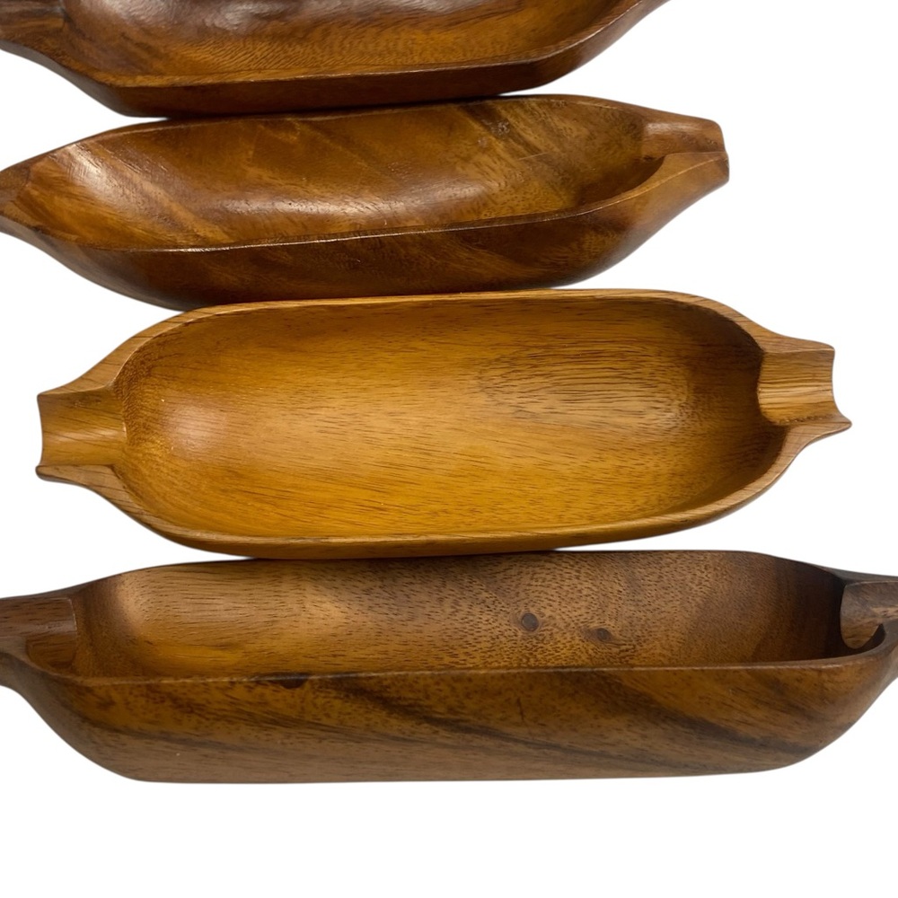 Vintage MCM Corn Holders and Boats Monkey Pod Set of 5 Wood - Picture 4 of 10